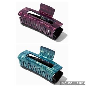 Teal and Pink Rectangle Large‎ Hair Claw Clip Set